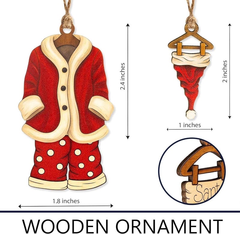NELXI Funny Christmas Ornaments, Santa Ornaments for Christmas Tree, Secret Santa Gifts, Vintage 3-Piece Ornament Set, Wooden Hanger Outfit, Coat Pants Hat Trio, Holiday Decor, Gift Set for Besties 2025 - Image 5